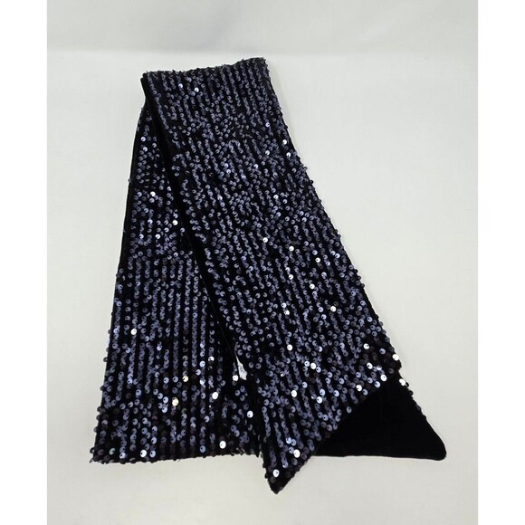 CHICO'S FANCY SPARKLE OBLONG SCARF BLACK SEQUINS BLACK VELVET WOMEN OS BLACK TIE - Picture 7 of 12
